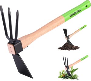 and Cultivator Rake with 14" Wooden Handle Sharp Hoe Blade & Sturdy